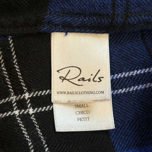 Rails Dylan Cobalt Tartan Plaid Button Down Cropped Shirt Small - Picture 9 of 12